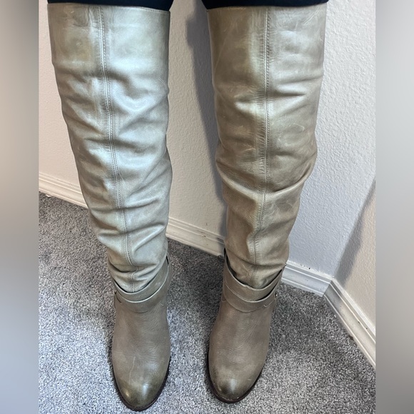 Fergie Taupe Leather Over the Knee Boots - Picture 1 of 2
